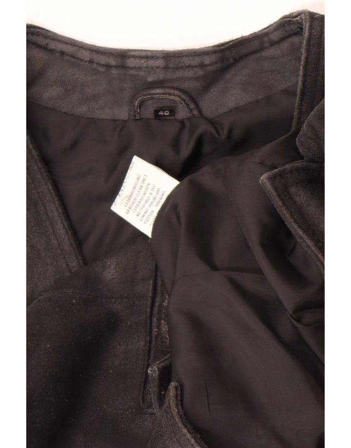 Gilet vintage da uomo in pelle scamosciata IT 48 medio in pelle nera