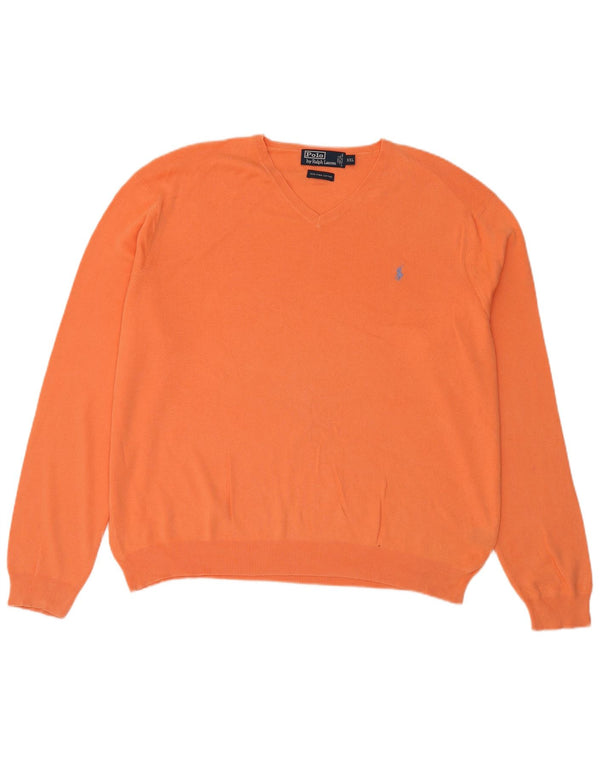 Maglione maglione con scollo a V vestibilità ampia da uomo Polo Ralph Lauren 2XL cotone arancione
