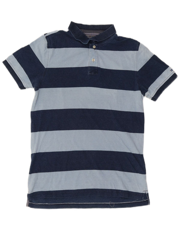 Polo da uomo slim fit Tommy Hilfiger in cotone a righe medie blu navy