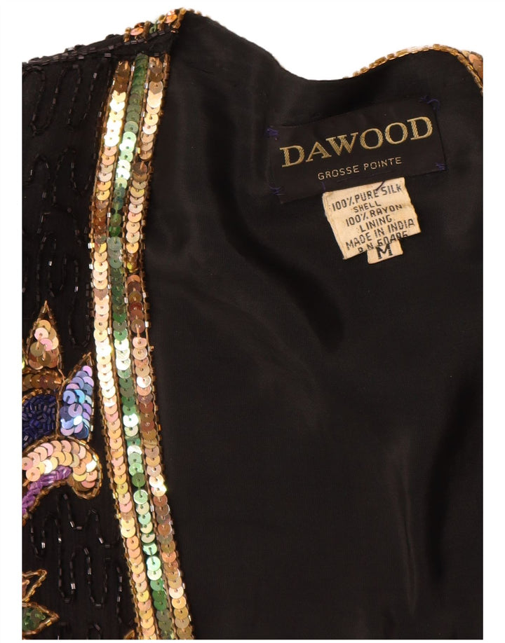 Giacca blazer con paillettes vintage da donna UK 12 medio nero floreale