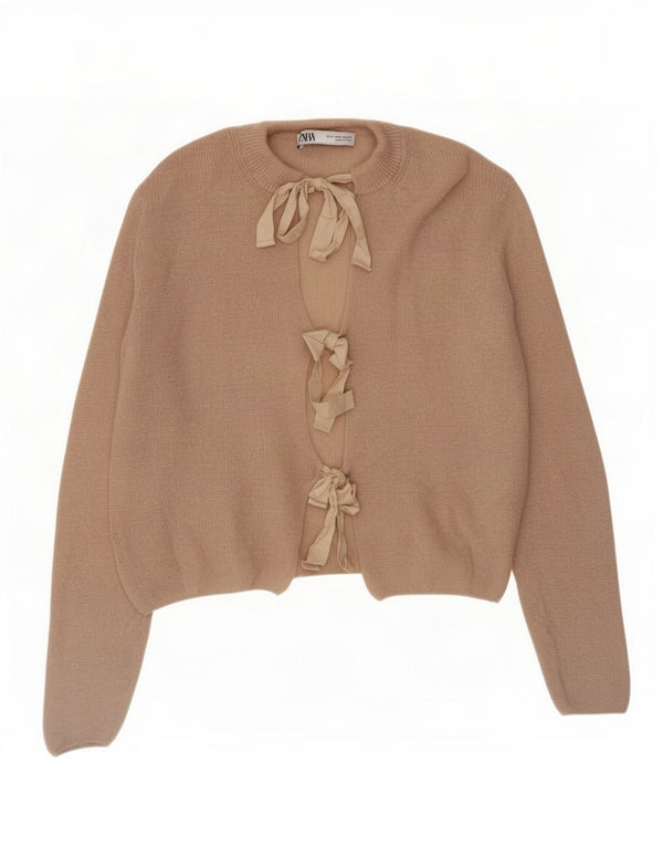 Maglione cardigan corto da donna Zara UK 14 Poliammide beige medio