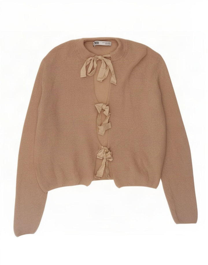 Maglione cardigan corto da donna Zara UK 14 Poliammide beige medio