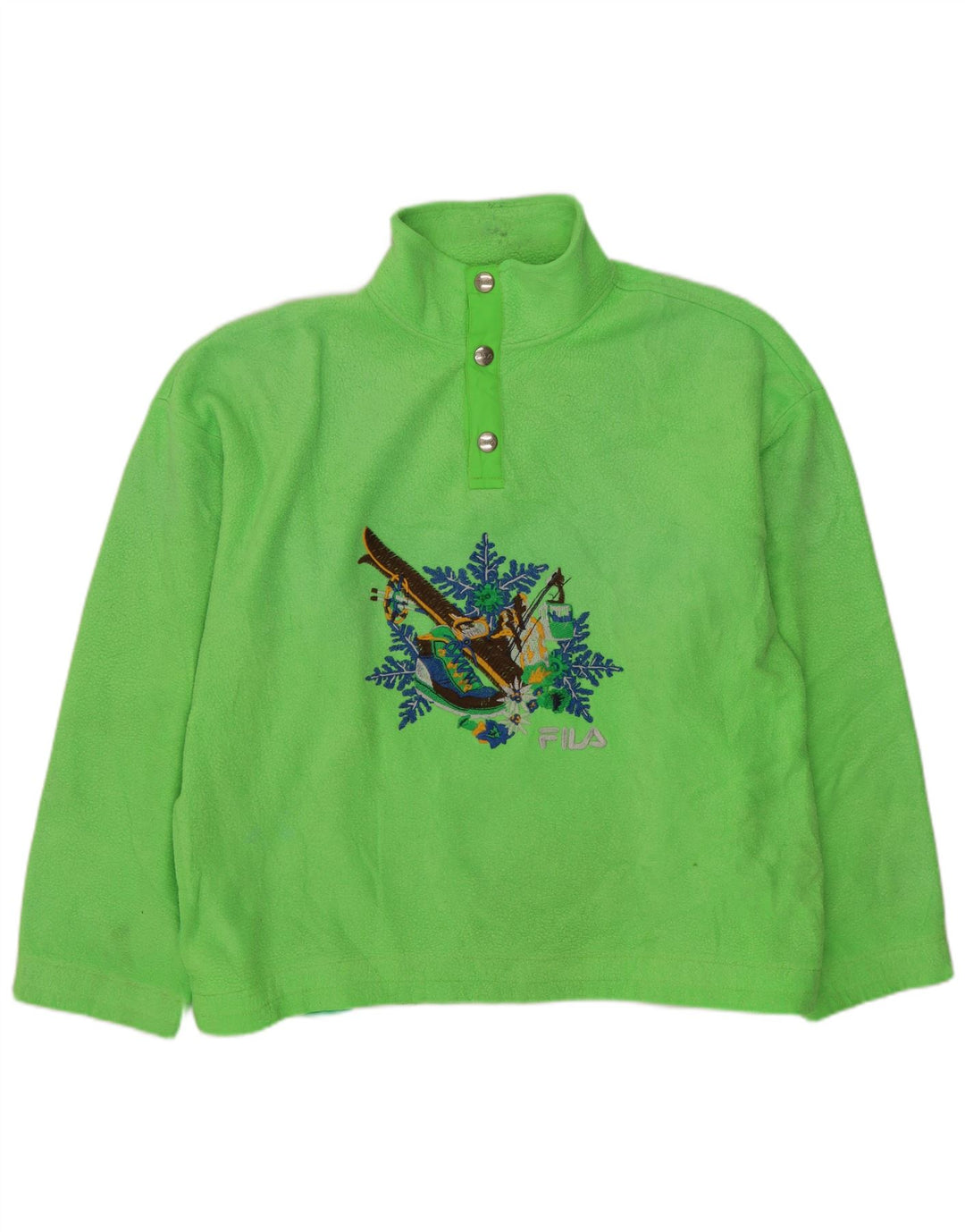 Maglione in pile da uomo FILA, vestibilità ampia, collo con bottoni grafici, IT 46 piccolo verde