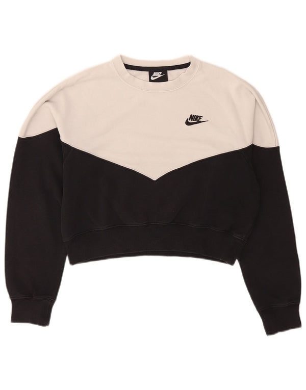 Nike Womens Crop Sweatshirt Jumper UK 14 Medium Black Colourblock Cotton