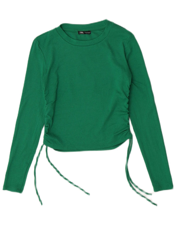 Top corto da donna Zara a maniche lunghe UK 14 grande verde