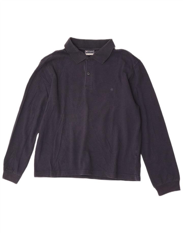 Polo da uomo a maniche lunghe Champion in cotone blu navy medio