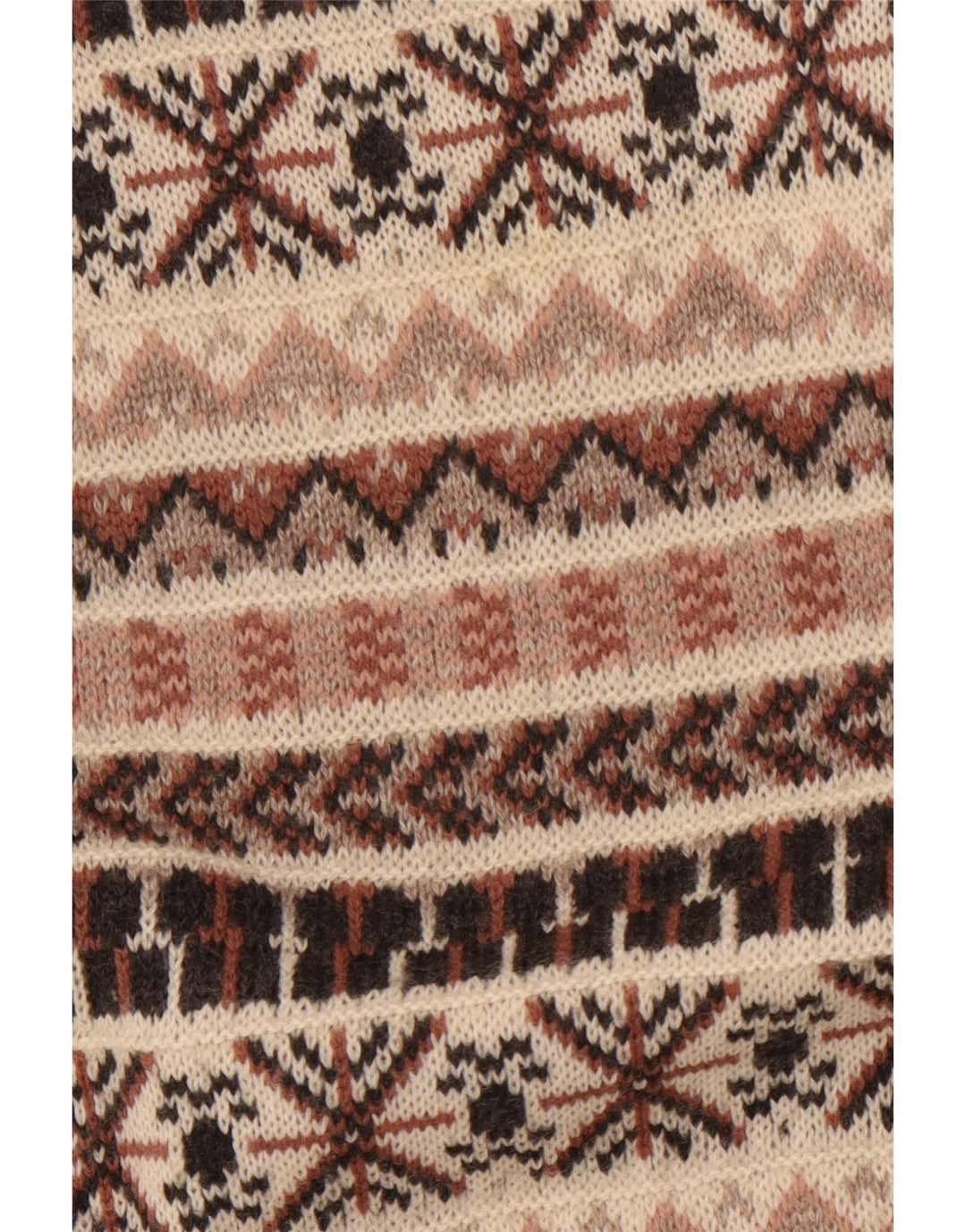 Maglione vintage da uomo con collo alto e lana Fair Isle beige medio