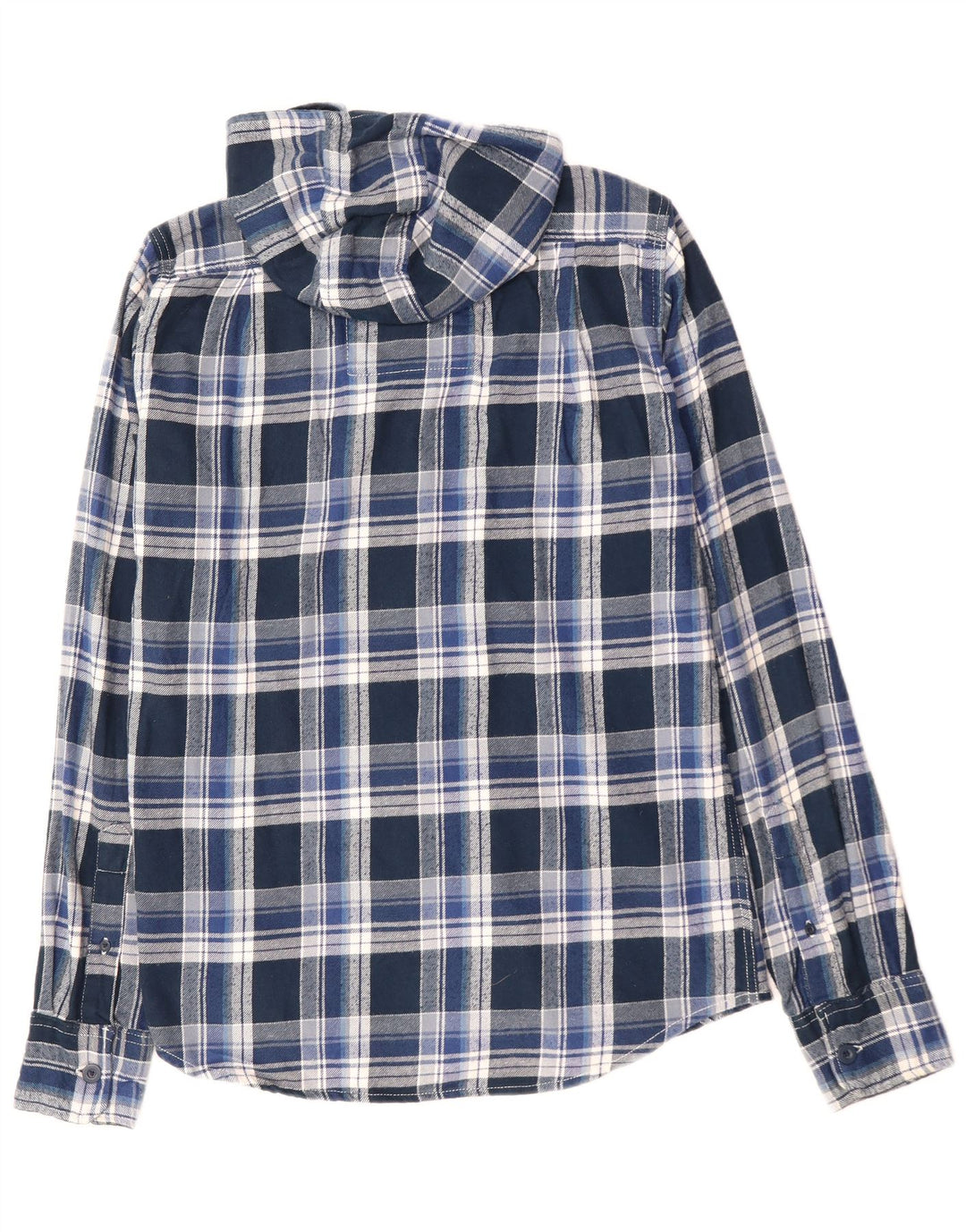 Camicia da uomo in flanella con cappuccio SUPERDRY, cotone a quadri blu medio