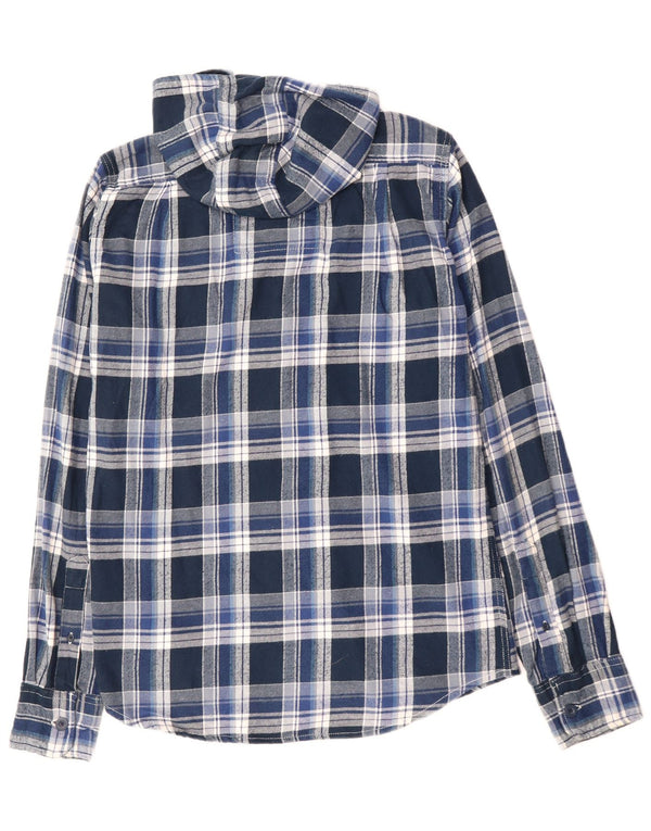 Camicia da uomo in flanella con cappuccio SUPERDRY, cotone a quadri blu medio
