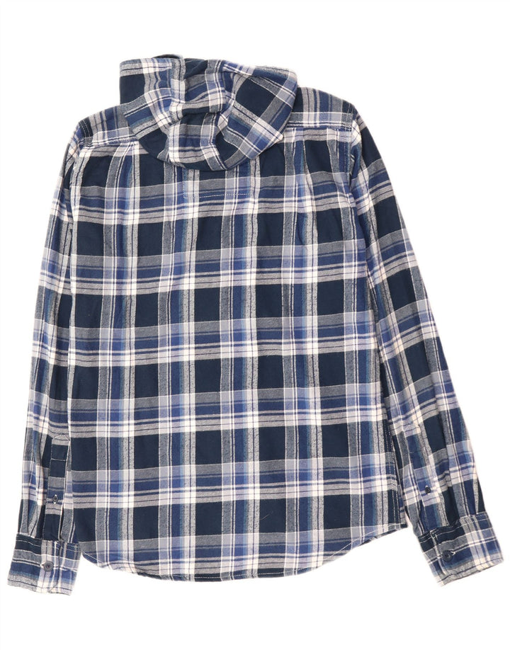 Camicia da uomo in flanella con cappuccio SUPERDRY, cotone a quadri blu medio