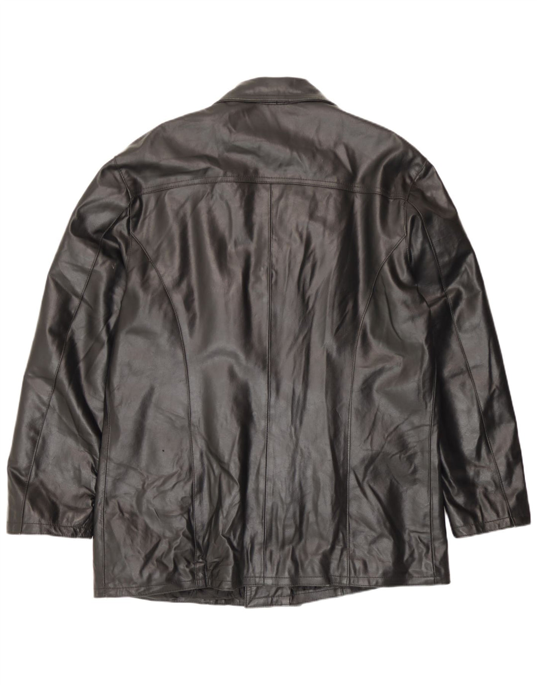 Giacca in pelle doppiopetto vintage da uomo IT 54 2XL Pelle nera