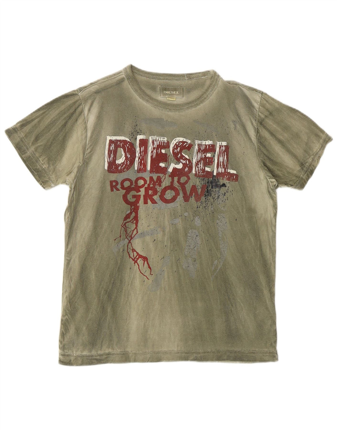 Diesel T-shirt grafica da donna Top UK 14 Large Khaki Tie Dye Cotton