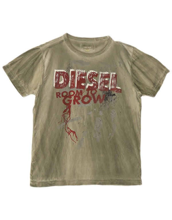 Diesel T-shirt grafica da donna Top UK 14 Large Khaki Tie Dye Cotton