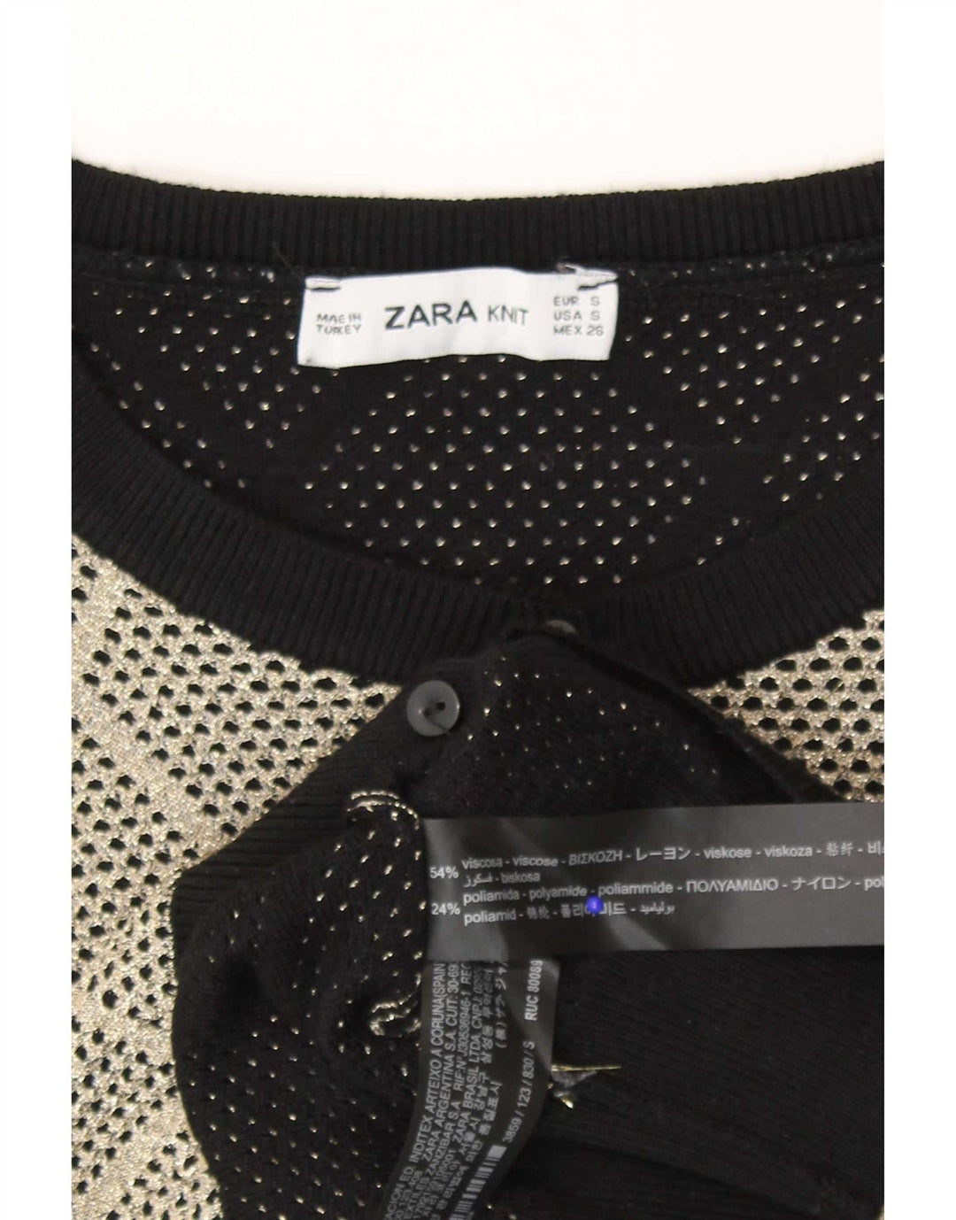 Maglione cardigan da donna Zara UK 10 piccolo viscosa grigia a rombi/diamante
