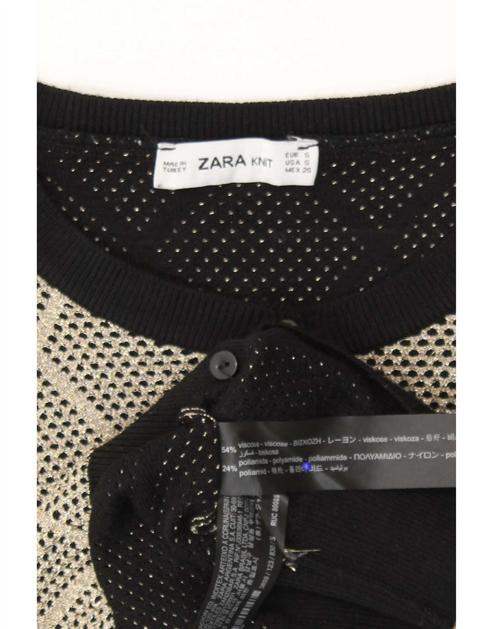 Maglione cardigan da donna Zara UK 10 piccolo viscosa grigia a rombi/diamante