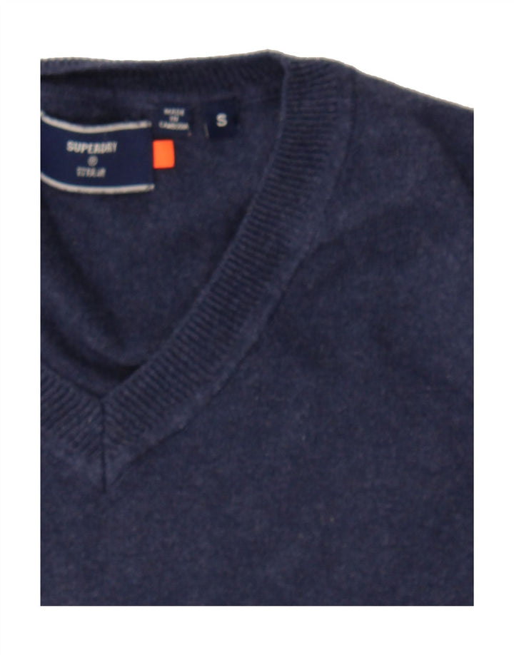 SUPERDRY Mens V-Neck Jumper Sweater Small Navy Blue Cotton Vintage Superdry and Second-Hand Superdry from Messina Hembry 