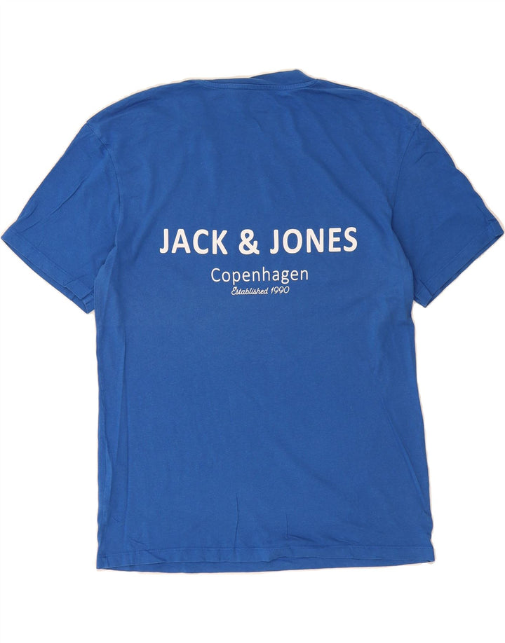 JACK & JONES Mens Graphic T-Shirt Top Large Blue Cotton Vintage Jack & Jones and Second-Hand Jack & Jones from Messina Hembry 