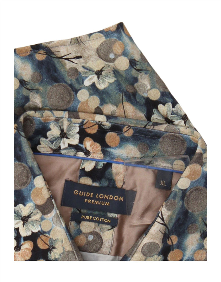 Camicia da uomo Guide London XL in cotone floreale blu