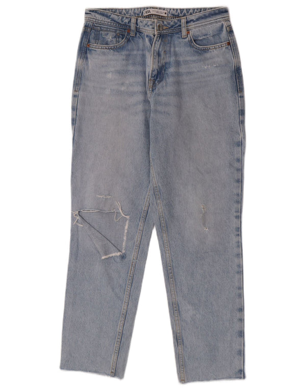 Jeans Zara da donna a vita alta effetto invecchiato EU 34 2XS W24 L27 cotone blu