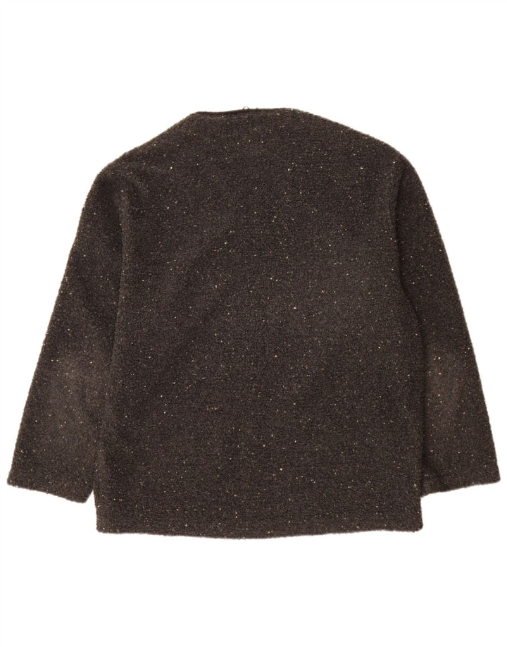 Maglione cardigan da donna vintage UK 18 XL Poliestere chiazzato grigio