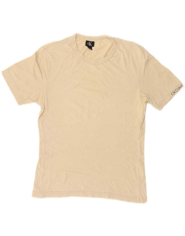 CALVIN KLEIN T-shirt da donna Top UK 14 Large Beige Cotone