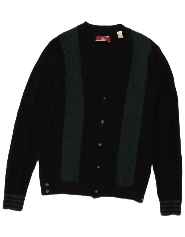 Maglione cardigan da uomo Penguin, lana merino color block nero medio