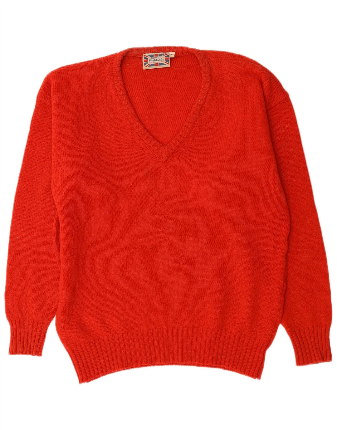 Maglione vintage da uomo con scollo a V, grande, in lana vergine rossa