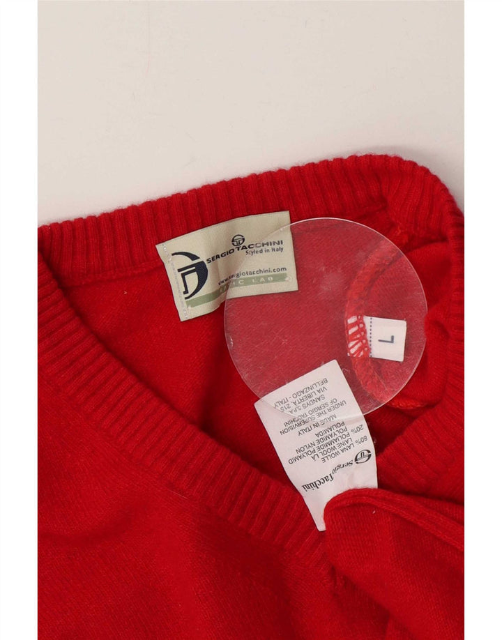 Sergio Tacchini Maglione da uomo con scollo a V grande rosso lana