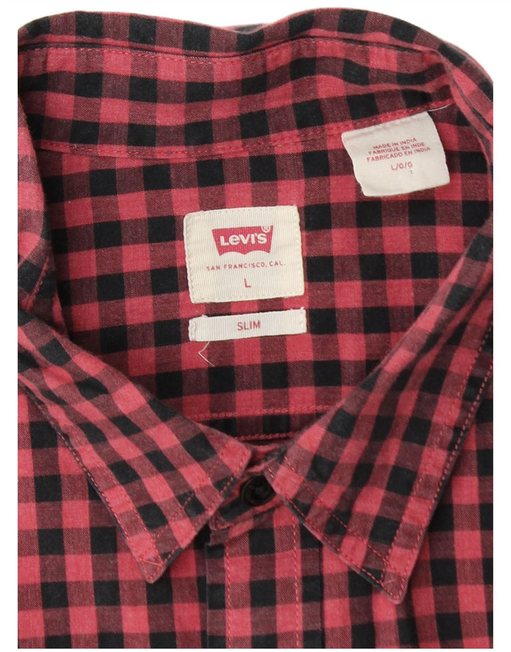 LEVI'S Mens Slim Shirt Large Red Gingham