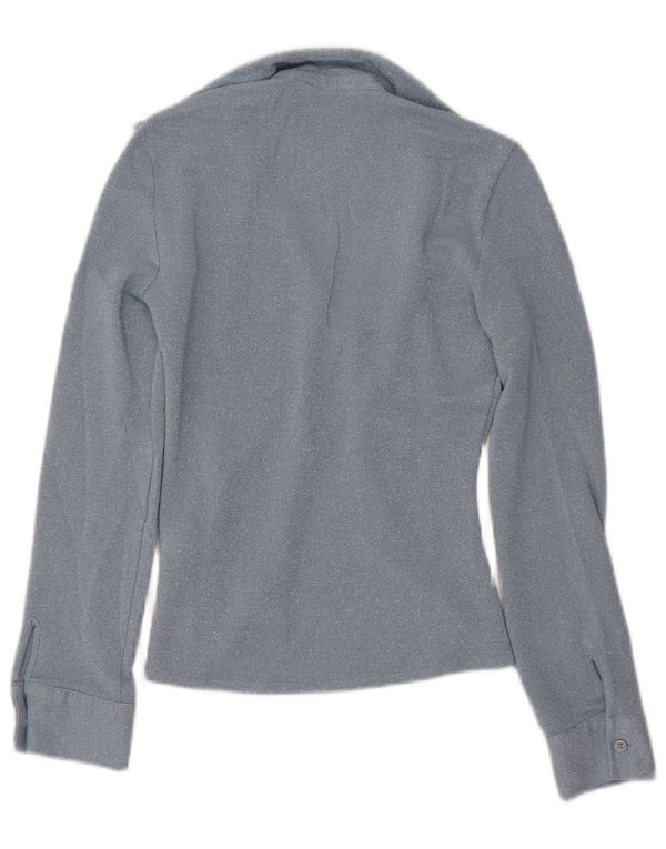 ZARA Camicetta a Maniche Lunghe da Donna UK 6 XS Blu Viscosa