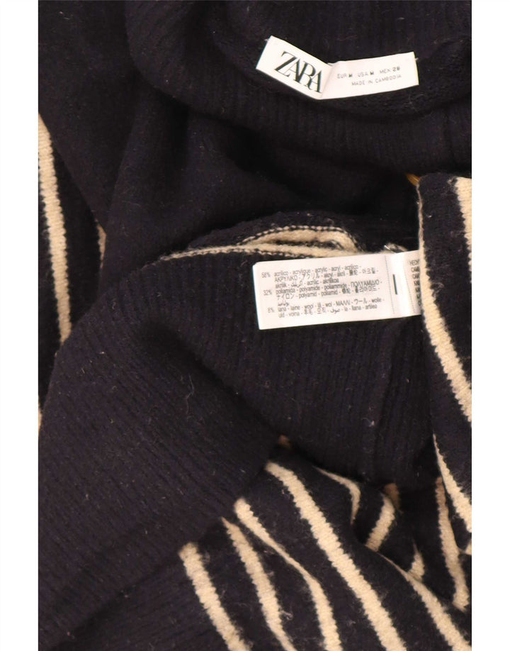 Maglione Zara da donna con collo a bottoni, UK 14, medio, blu navy a righe