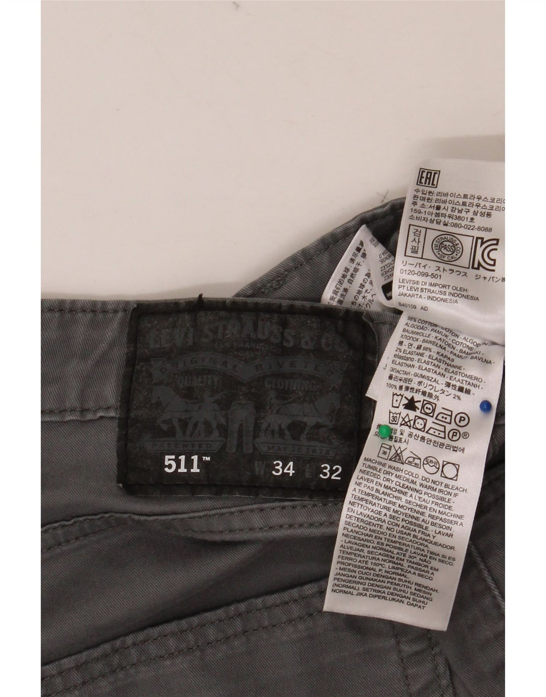 Pantaloni chino slim 511 da uomo LEVI'S W34 L32 in cotone grigio