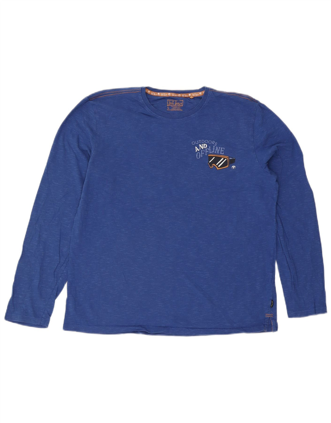 Fat Face Top grafico da uomo a maniche lunghe in cotone chiazzato blu grande