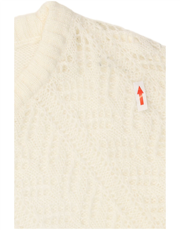 Maglione vintage da donna con scollo a barca con maniche a 3/4 UK 12 bianco medio