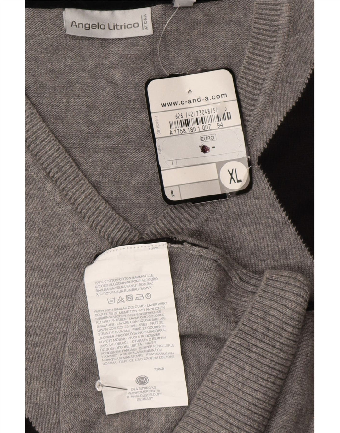 Angelo Litrico Canottiera da uomo Canotta XL Grigio Argyle/Diamond Cotton