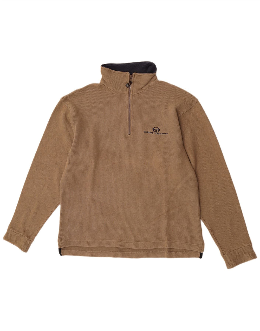 Felpa da uomo con collo con zip Sergio Tacchini, cotone beige medio
