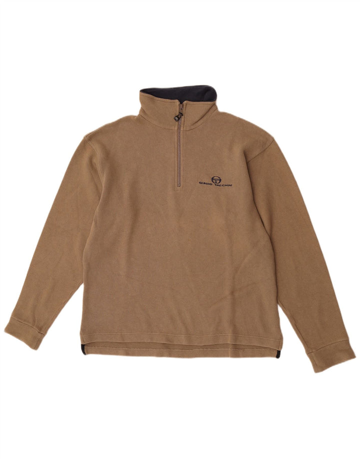 Felpa da uomo con collo con zip Sergio Tacchini, cotone beige medio