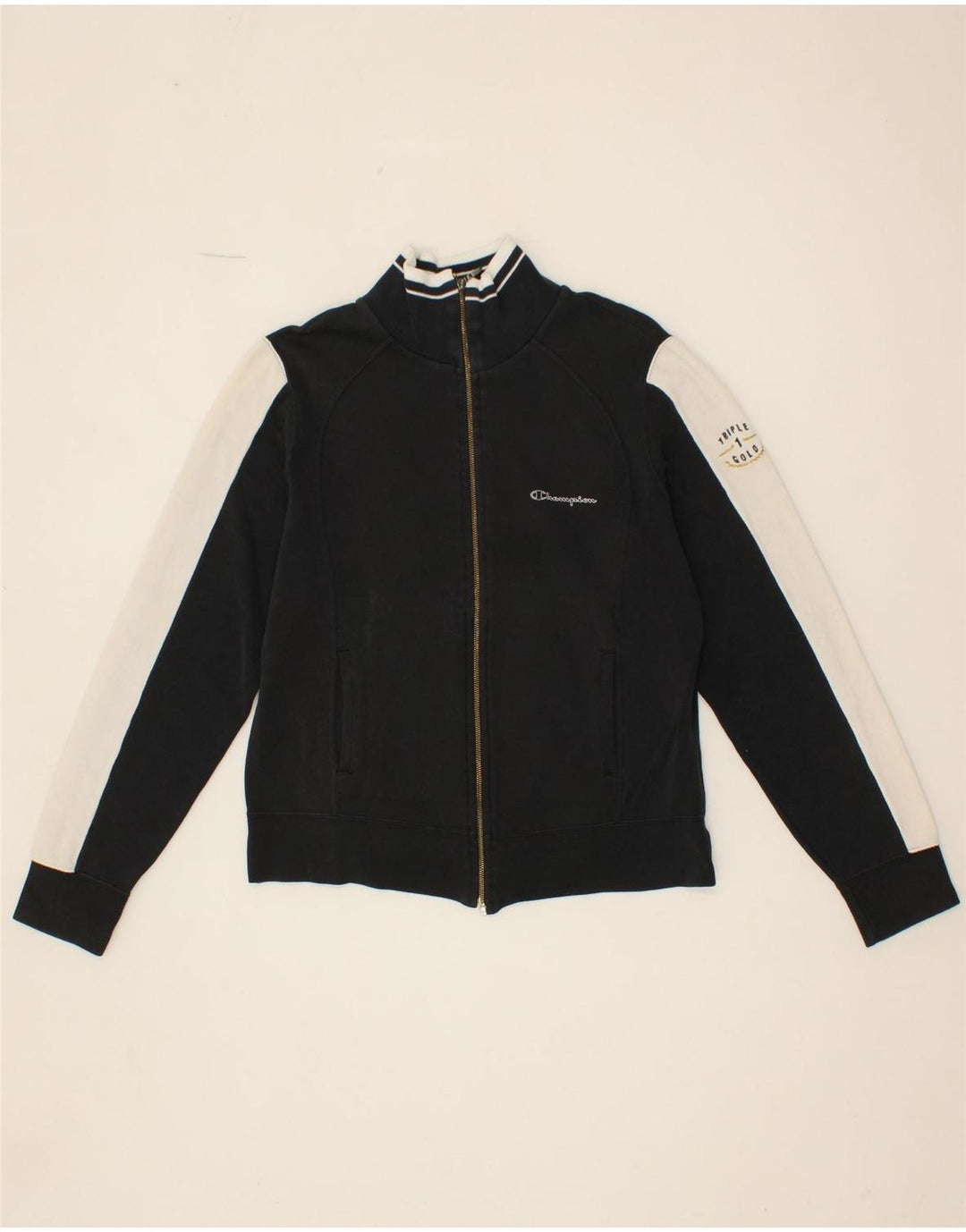CHAMPION Womens Tracksuit Top Jacket UK 14 Medium Black Colourblock Cotton Vintage Champion and Second-Hand Champion from Messina Hembry 
