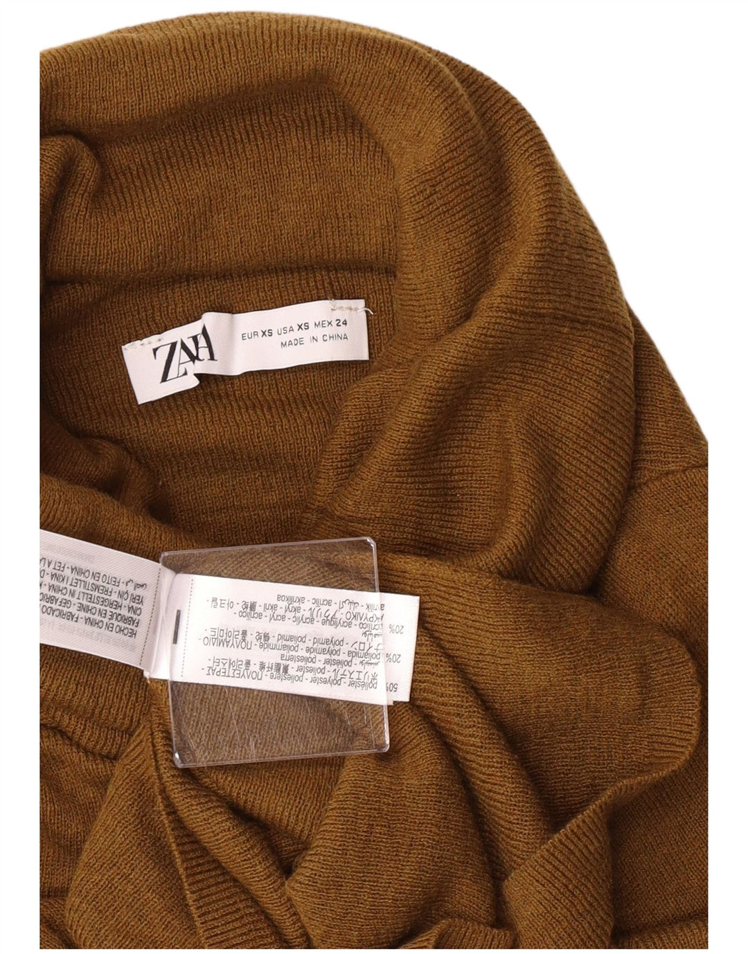 Maglione maglione a collo alto da donna Zara UK 4 XS poliestere kaki