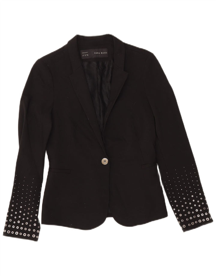 Giacca Blazer a 1 Bottone da Donna ZARA UK 12 Medio Nero Poliestere