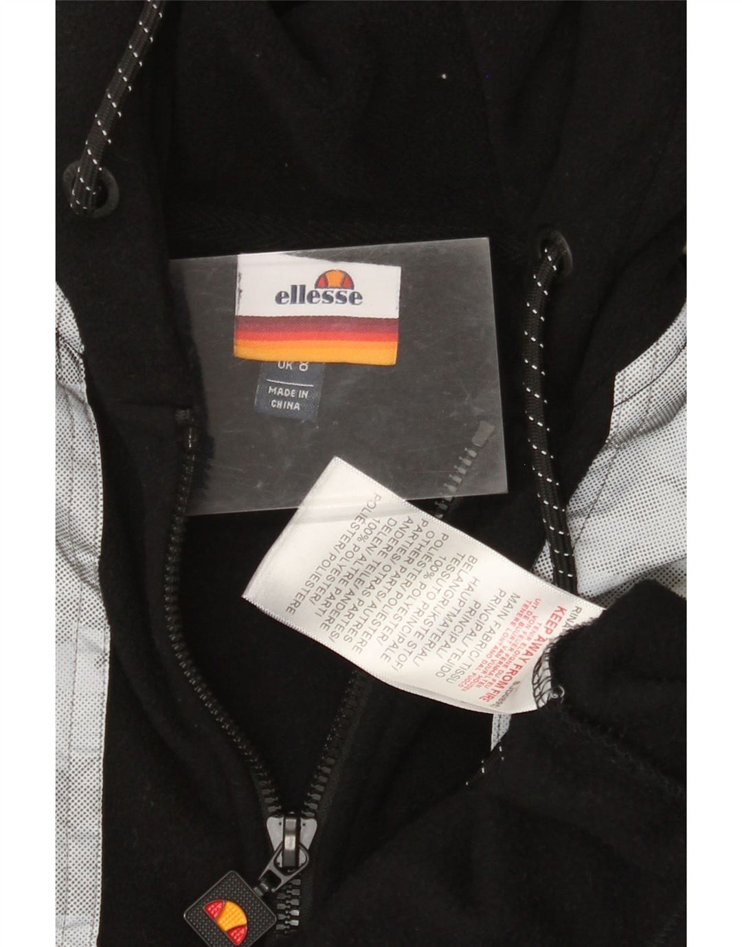 ELLESSE Maglione in pile da donna con collo e zip con cappuccio UK 8 Small Black Colourblock