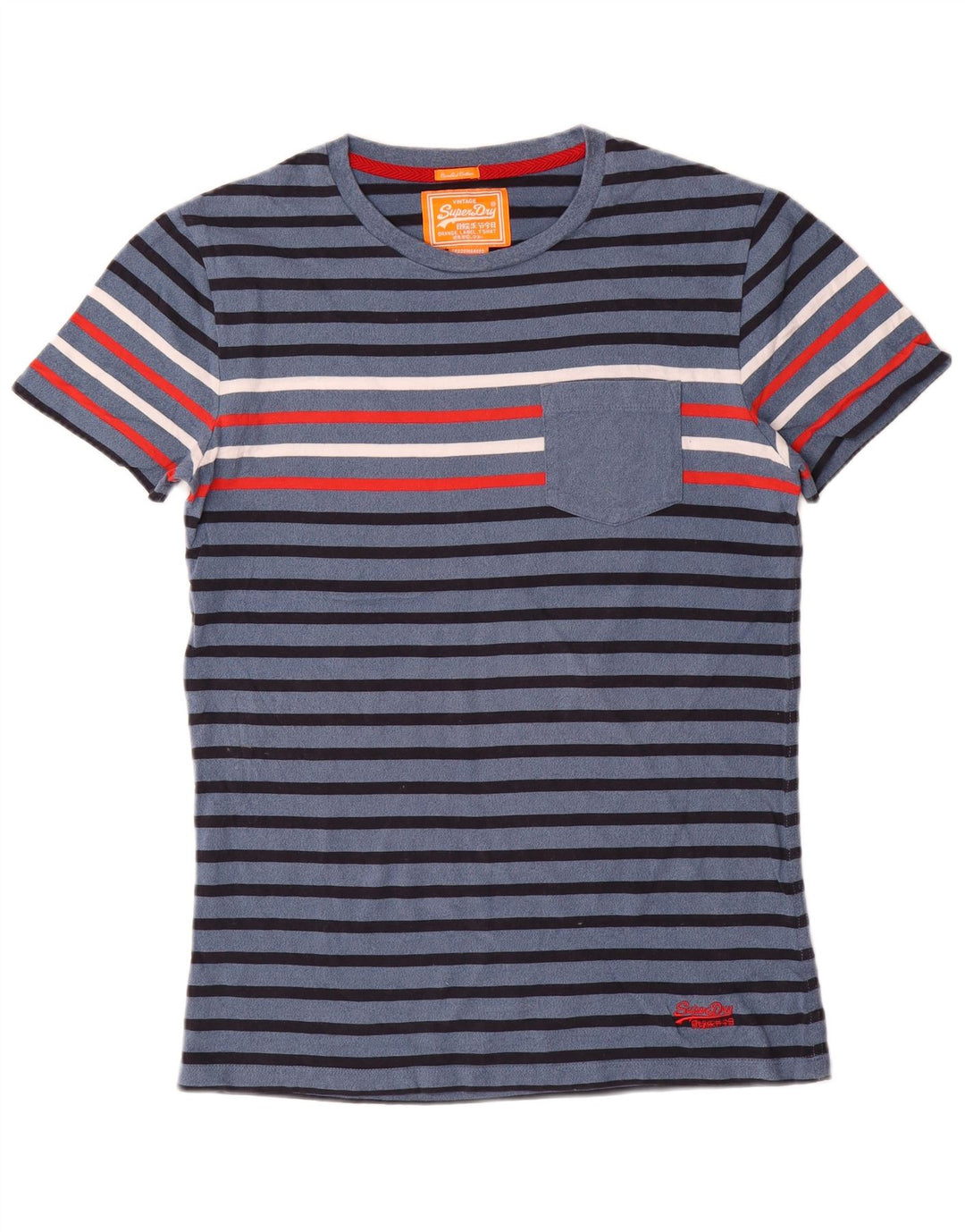 T-shirt da uomo Superdry Top in cotone a righe blu navy medio