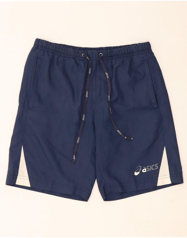 ASICS Boys Sport Shorts 15-16 Years  Navy Blue Colourblock Polyester Vintage Asics and Second-Hand Asics from Messina Hembry 