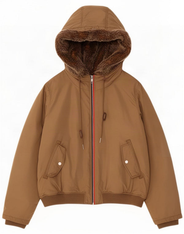Giacca imbottita con cappuccio da donna Tommy Hilfiger UK 14 Large Marrone Nylon