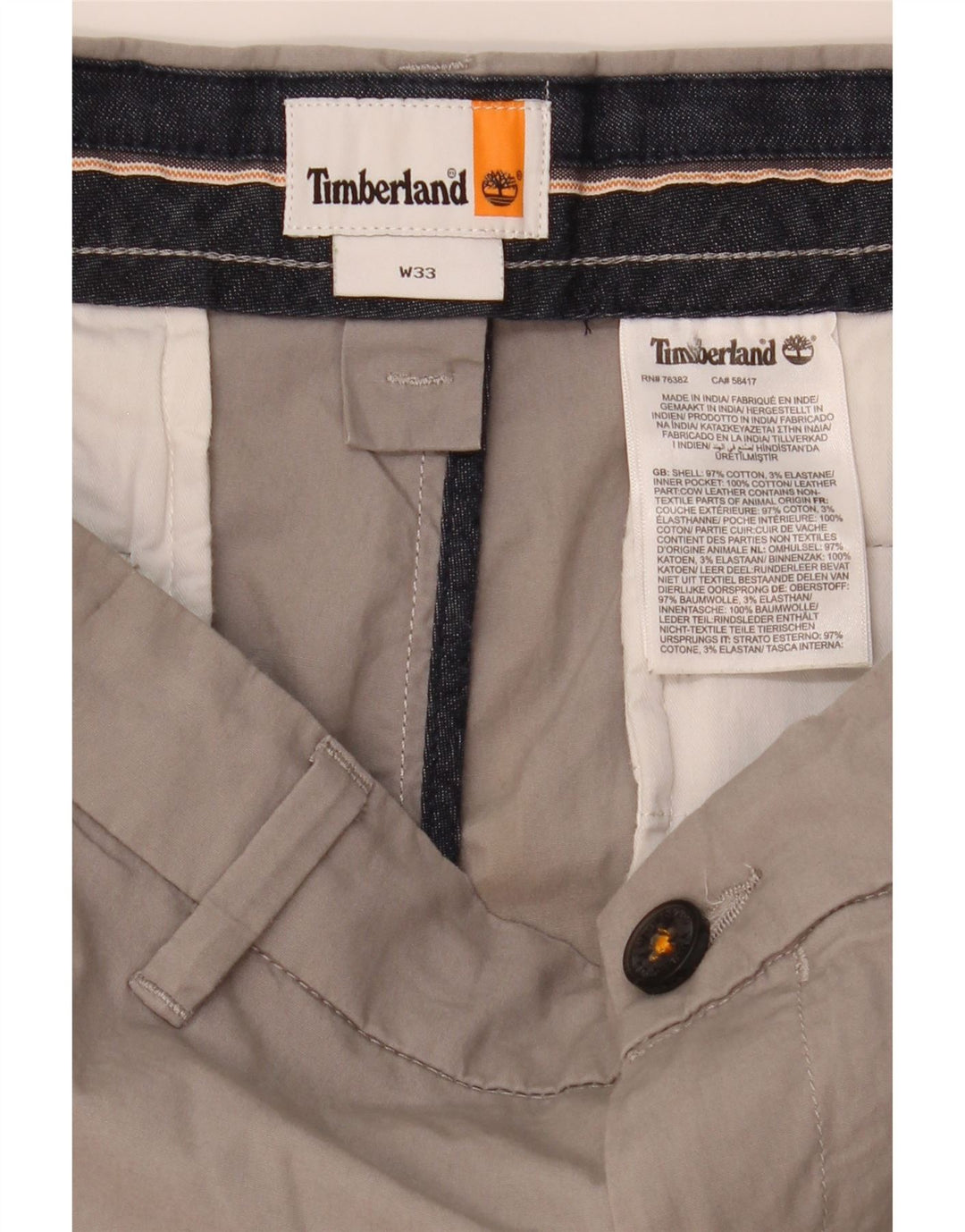Pantaloncini chino da uomo TIMBERLAND W33 cotone grigio medio
