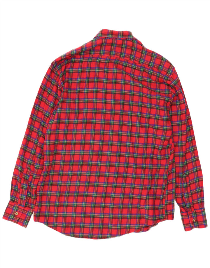 Camicia in flanella da uomo di fondo in cotone a quadri rosso medio