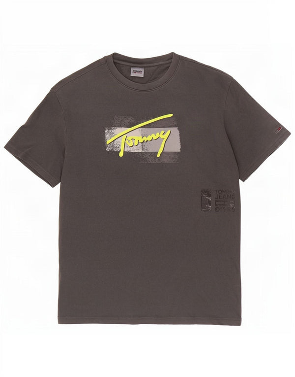 T-shirt grafica da uomo Tommy Hilfiger Top grande in cotone grigio