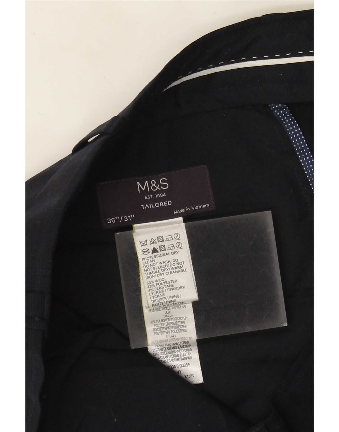 Pantaloni da abito su misura da uomo Marks & Spencer W36 L31 gessato blu navy