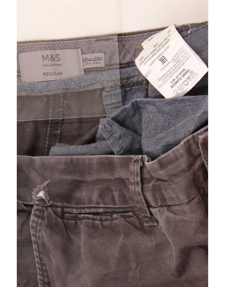 Pantaloni chino regolari da uomo Marks & Spencer W34 L33 cotone grigio