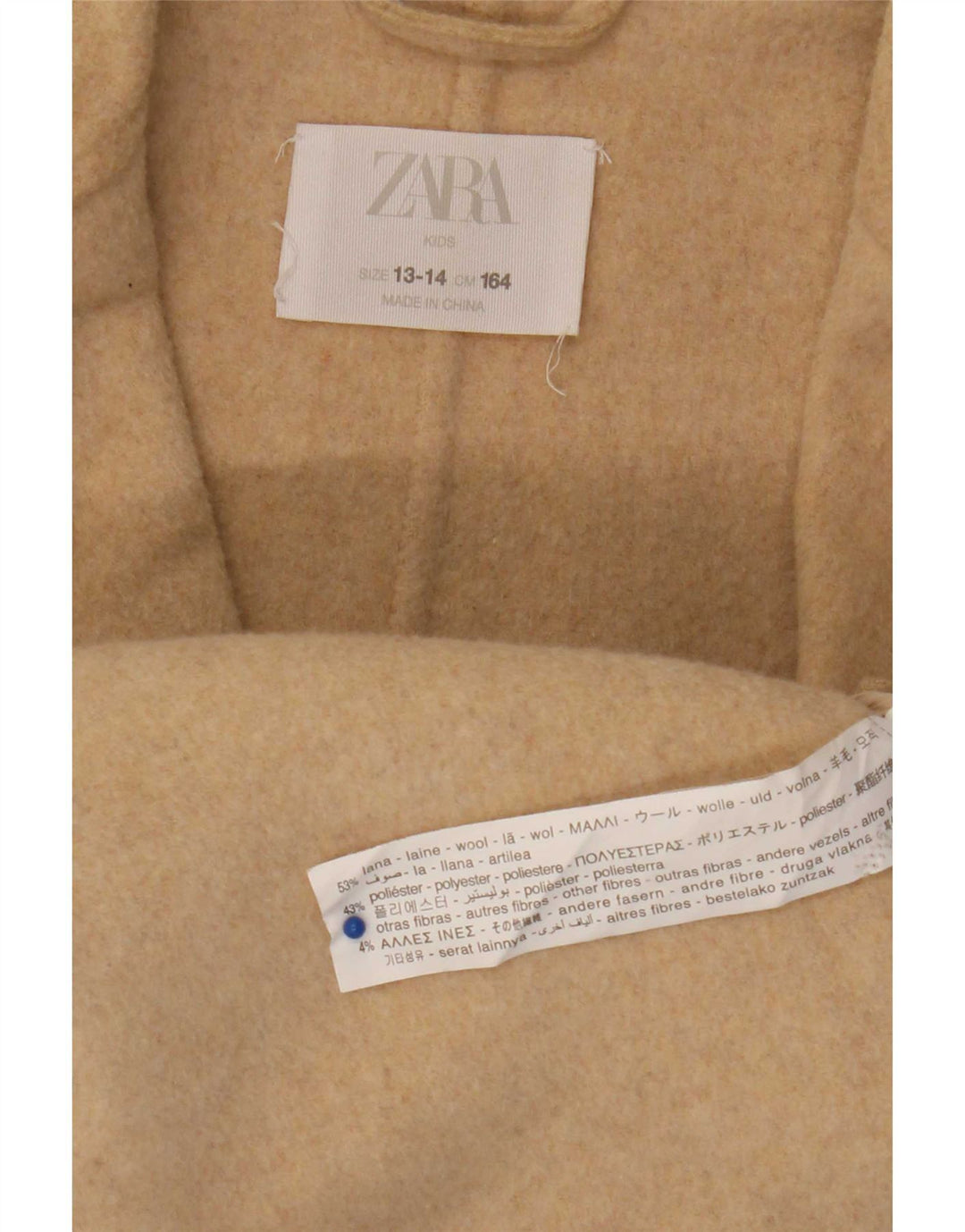 Cappotto Doppiopetto Zara Bambina 13-14 Anni Beige Lana